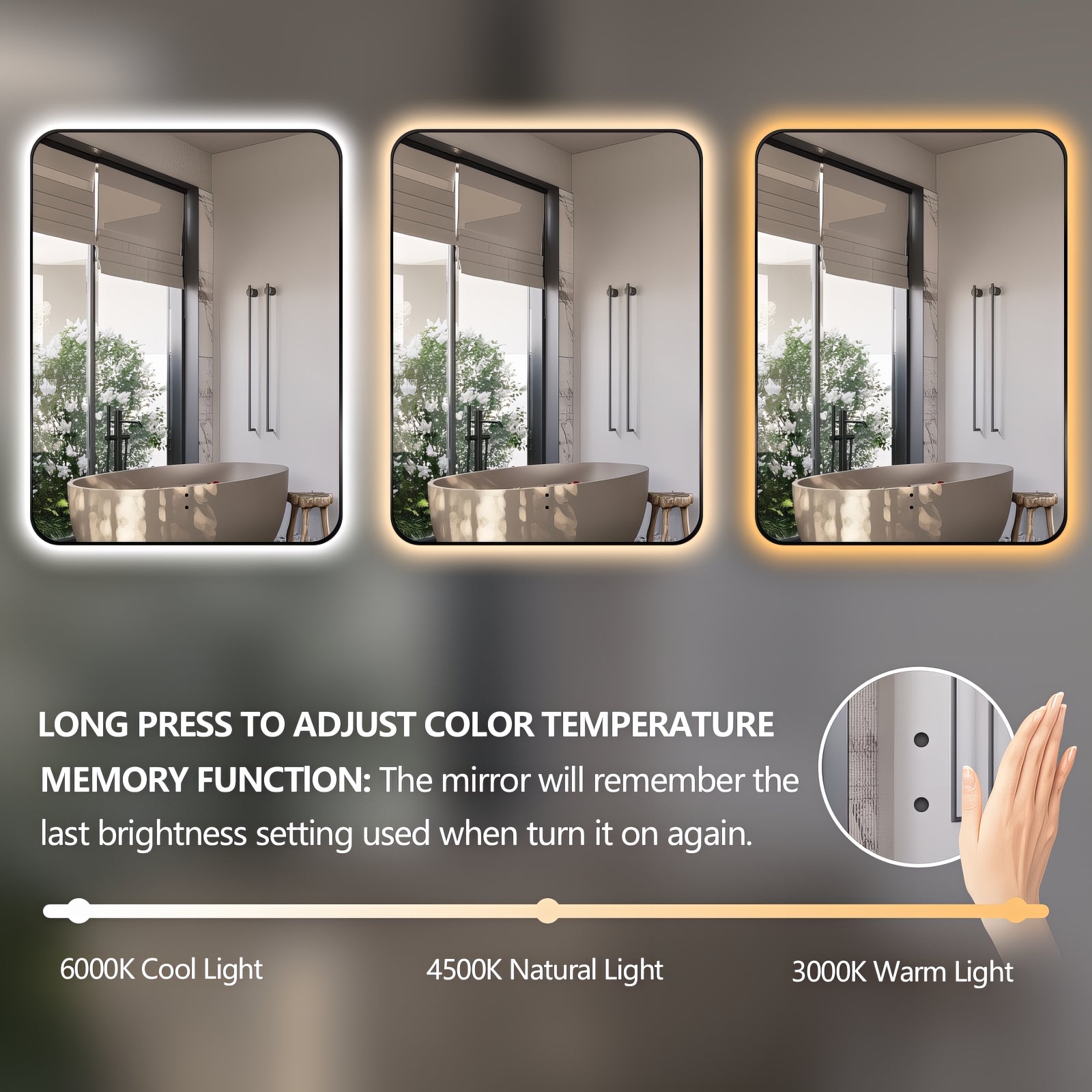 Curva Rectangle Matte Black 600 x 800 Touchless LED Mirror - Three Light Temperatures | Indulge Bathroom