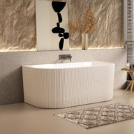 Ronda Fluted Gloss 1500mm V Groove Back to Wall Round Freestanding Bath | Indulge Bathroom