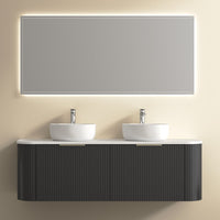 Ronda 1500 Curved Double Matte Black Fluted Wall Hung Vanity | Indulge Bathroom