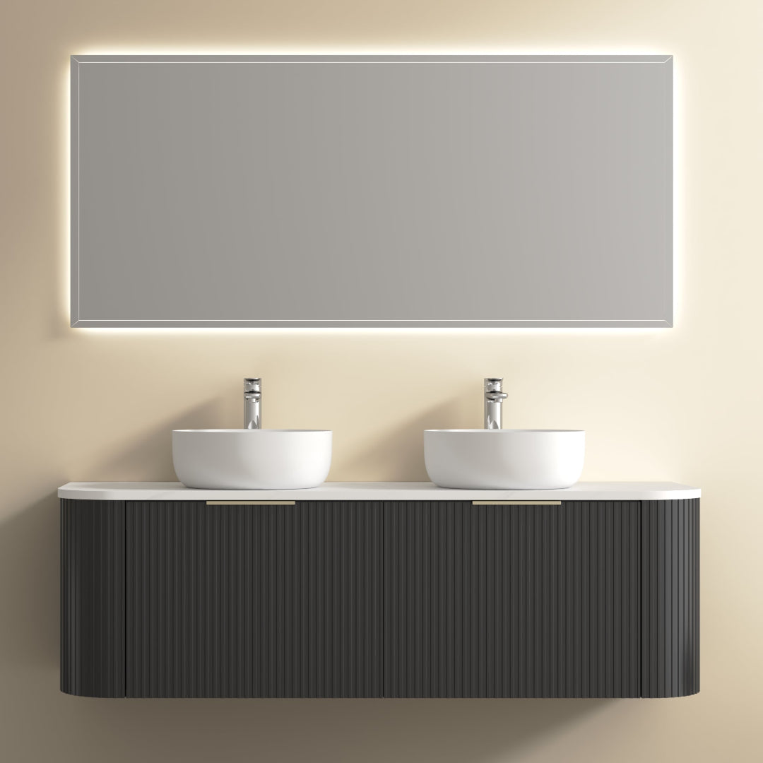 Ronda 1500 Curved Double Matte Black Fluted Wall Hung Vanity | Indulge Bathroom