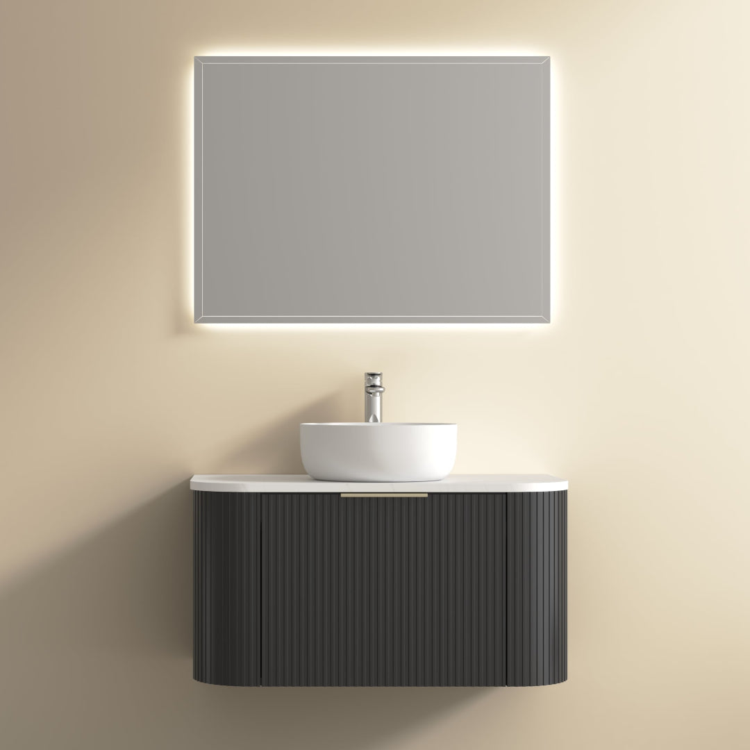Ronda 900 Curved Matte Black Fluted Wall Hung Vanity | Indulge Bathroom