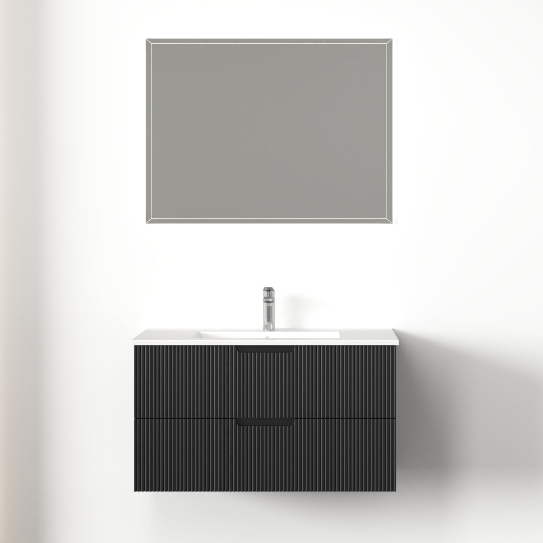 Kelsa 900 Fluted Matte Black Wall Hung Vanity | Indulge Bathroom