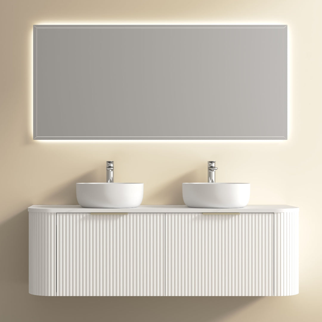 Ronda 1500 Curved Double Matte White Fluted Wall Hung Vanity | Indulge Bathroom