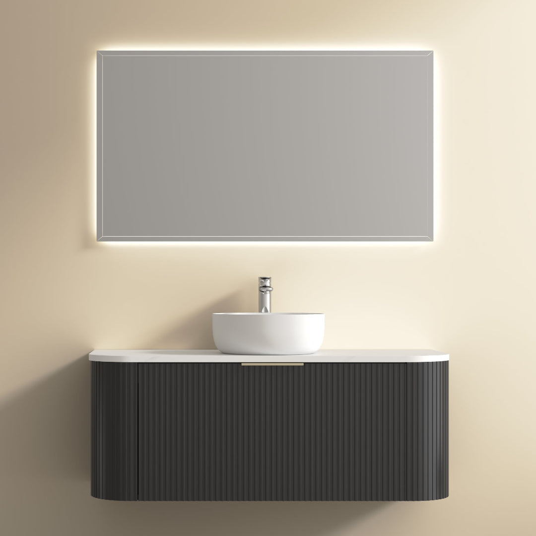 Ronda 1200 Curved Matte Black Fluted Wall Hung Vanity | Indulge Bathroom