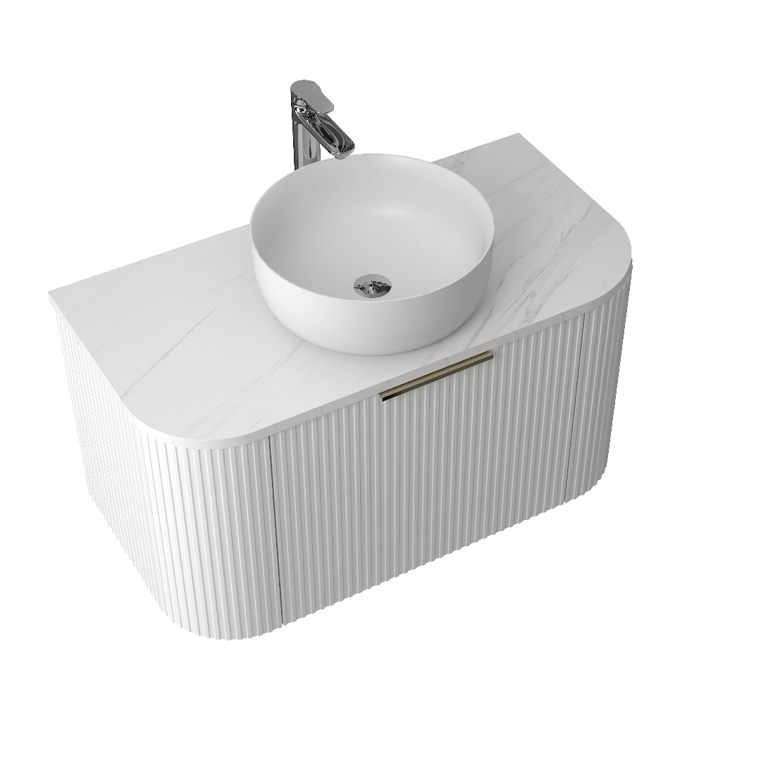 Ronda 900 Curved Fluted Matte White Wall Hung Vanity | Indulge Bathroom