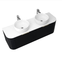 Ronda 1500 Curved Double Matte Black Fluted Wall Hung Vanity | Indulge Bathroom