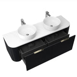 Ronda 1500 Curved Double Matte Black Fluted Wall Hung Vanity | Indulge Bathroom