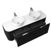 Ronda 1500 Curved Double Matte Black Fluted Wall Hung Vanity | Indulge Bathroom
