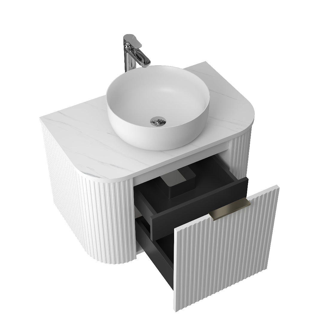 Ronda 750 Curved Matte White Fluted Wall Hung Vanity | Indulge Bathroom