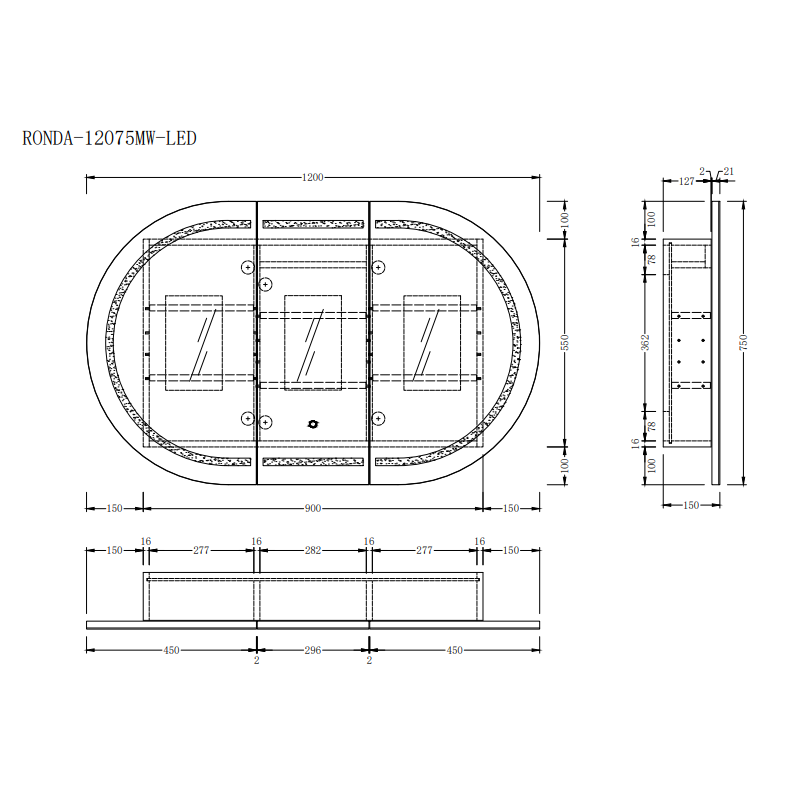 Ronda LED 1200mm Matte White Oval Shaving Cabinet | Indulge Bathroom