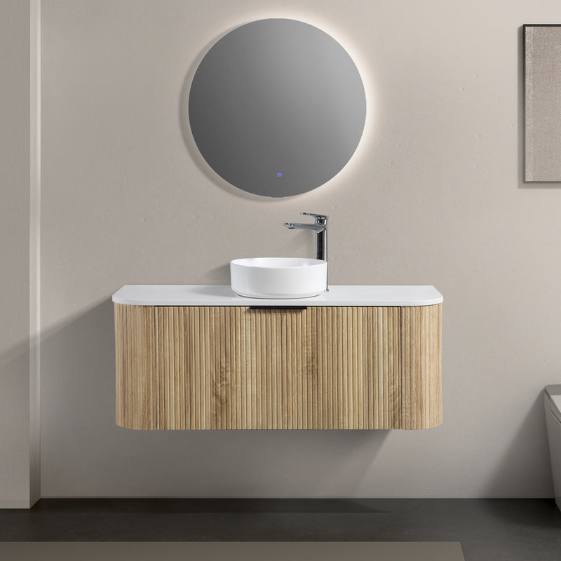Ronda 1200 Curved White Oak Fluted Wall Hung Vanity | Indulge Bathroom