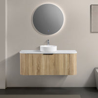 Ronda 1200 Curved White Oak Fluted Wall Hung Vanity | Indulge Bathroom