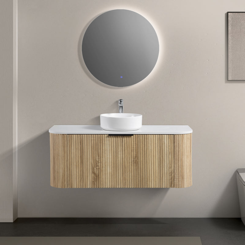 Ronda 1200 Curved White Oak Fluted Wall Hung Vanity | Indulge Bathroom