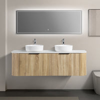 Ronda 1500 Curved Double White Oak Fluted Wall Hung Vanity | Indulge Bathroom