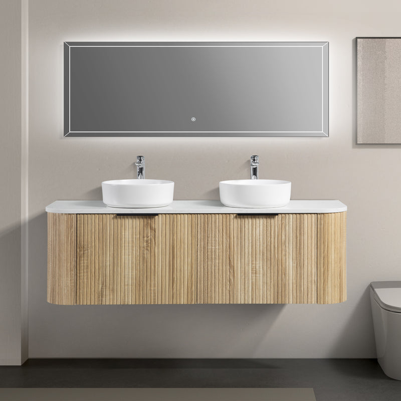 Ronda 1500 Curved Double White Oak Fluted Wall Hung Vanity | Indulge Bathroom