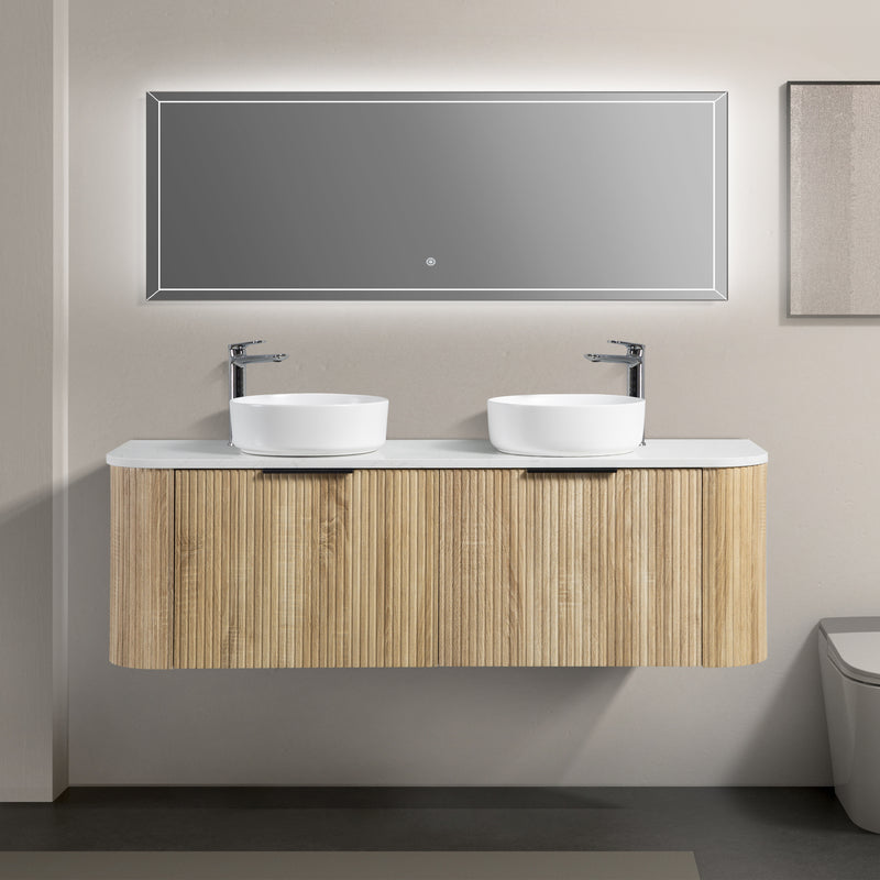 Ronda 1500 Curved Double White Oak Fluted Wall Hung Vanity | Indulge Bathroom