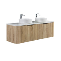 Ronda 1500 Curved Double White Oak Fluted Wall Hung Vanity | Indulge Bathroom