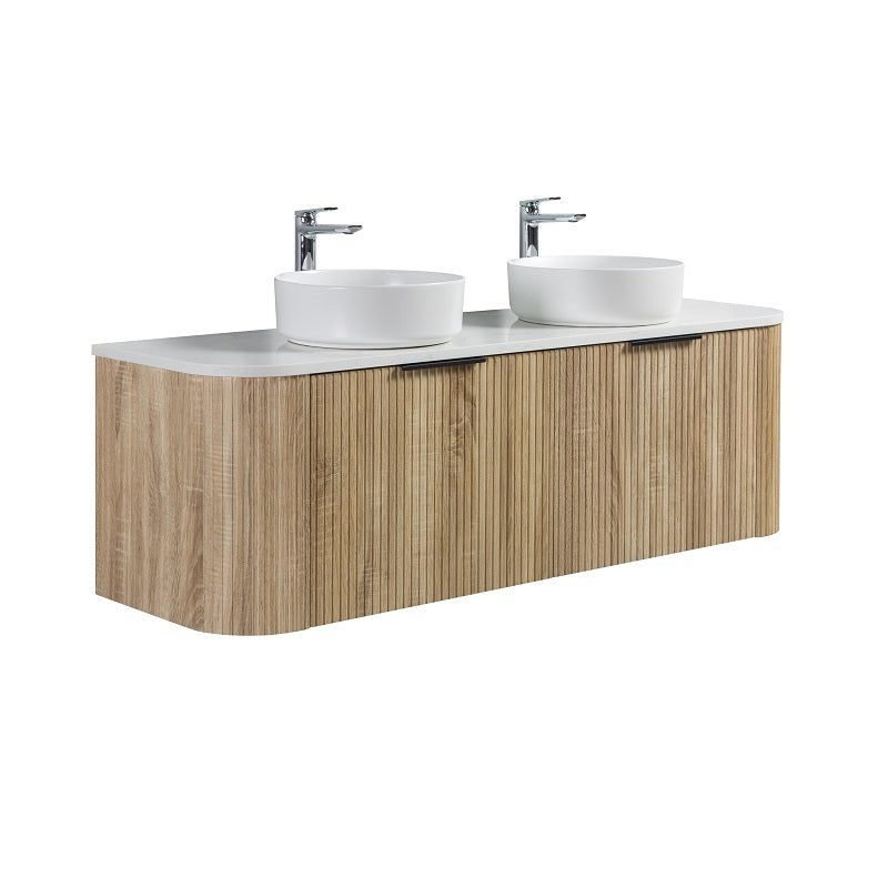 Ronda 1500 Curved Double White Oak Fluted Wall Hung Vanity | Indulge Bathroom