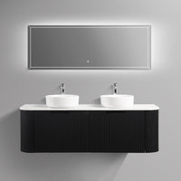Ronda 1500 Curved Double Matte Black Fluted Wall Hung Vanity | Indulge Bathroom