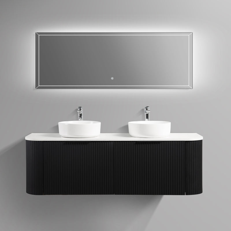 Ronda 1500 Curved Double Matte Black Fluted Wall Hung Vanity | Indulge Bathroom