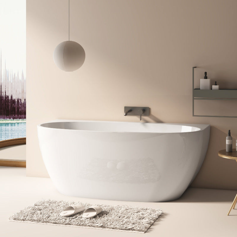 Delta 1500mm Gloss White Back to Wall Oval Freestanding Bath Tub | Indulge Bathroom