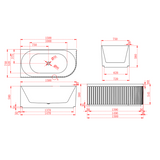 Kelsa Fluted 1500mm Matte White Left Corner Fit Designer Round Freestanding Bath | Indulge Bathroom