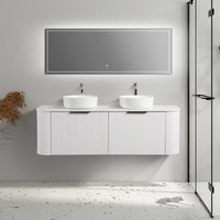 Ronda 1500 Curved Double Matte White Fluted Wall Hung Vanity | Indulge Bathroom
