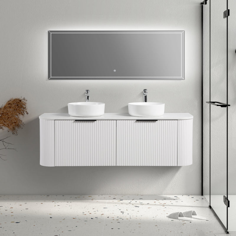 Ronda 1500 Curved Double Matte White Fluted Wall Hung Vanity | Indulge Bathroom