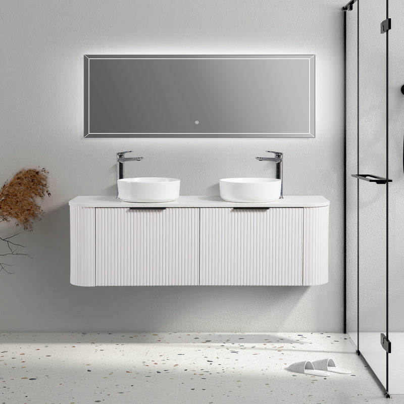 Ronda 1500 Curved Double Matte White Fluted Wall Hung Vanity | Indulge Bathroom