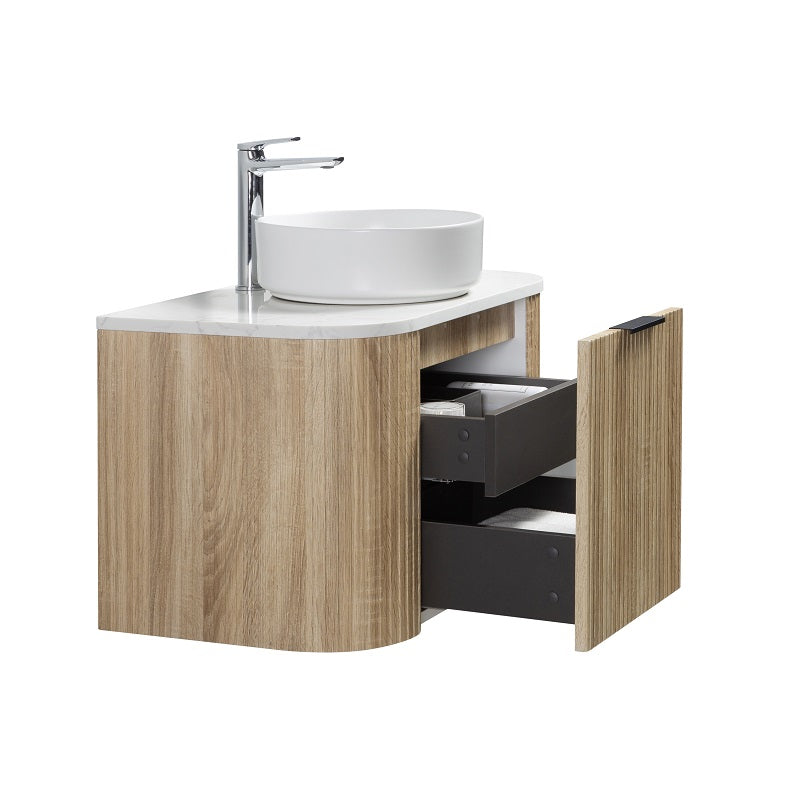 Ronda 750 Curved White Oak Fluted Wall Hung Vanity | Indulge Bathroom