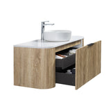 Ronda 1200 Curved White Oak Fluted Wall Hung Vanity | Indulge Bathroom