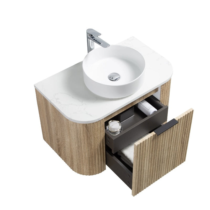 Ronda 750 Curved White Oak Fluted Wall Hung Vanity | Indulge Bathroom