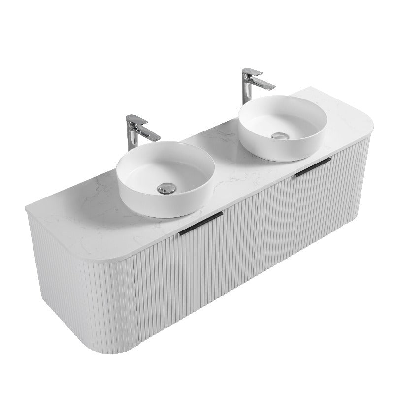 Ronda 1500 Curved Double Matte White Fluted Wall Hung Vanity | Indulge Bathroom