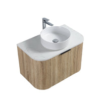 Ronda 750 Curved White Oak Fluted Wall Hung Vanity | Indulge Bathroom