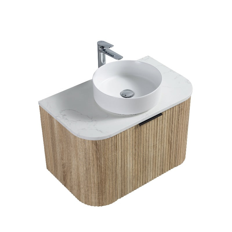 Ronda 750 Curved White Oak Fluted Wall Hung Vanity | Indulge Bathroom