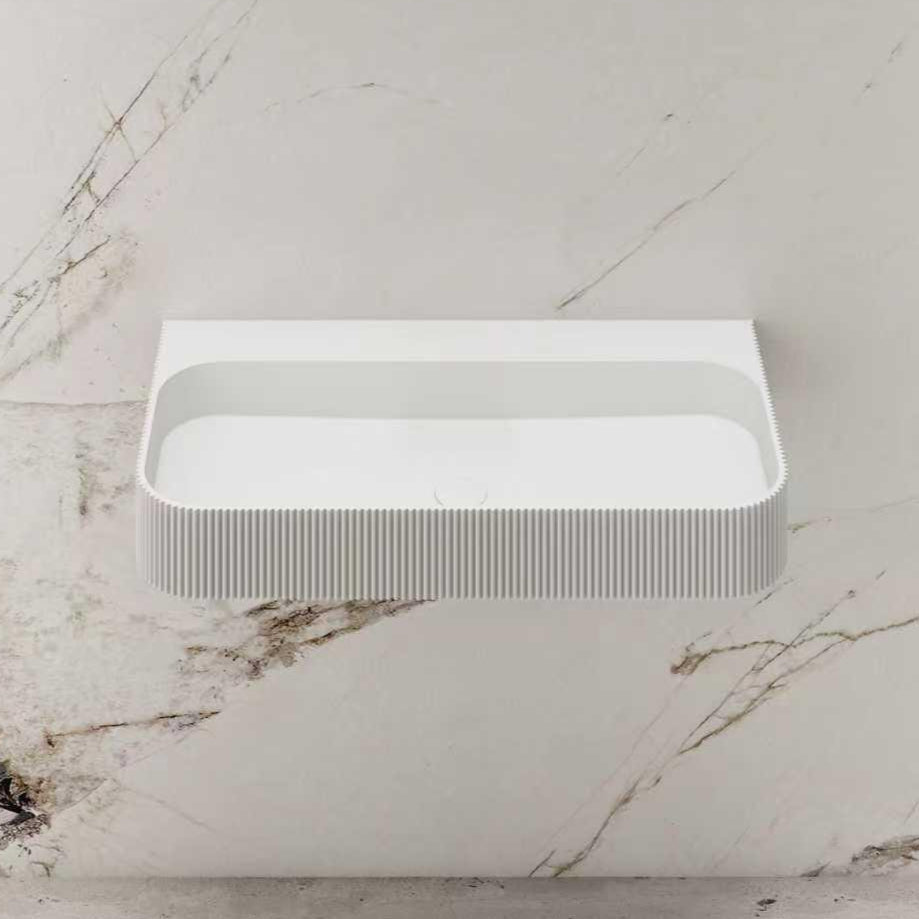 Linea 750mm Solid Surface Fluted Stone Wall Hung Basin | Indulge Bathroom
