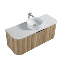 Ronda 1200 Curved White Oak Fluted Wall Hung Vanity | Indulge Bathroom