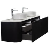 Ronda 1500 Curved Double Matte Black Fluted Wall Hung Vanity | Indulge Bathroom