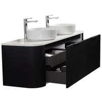 Ronda 1500 Curved Double Matte Black Fluted Wall Hung Vanity | Indulge Bathroom