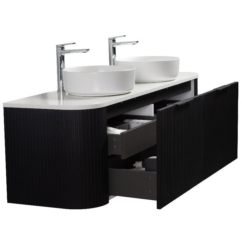 Ronda 1500 Curved Double Matte Black Fluted Wall Hung Vanity | Indulge Bathroom