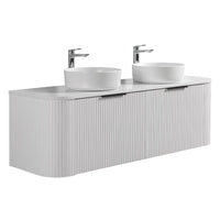Ronda 1500 Curved Double Matte White Fluted Wall Hung Vanity | Indulge Bathroom