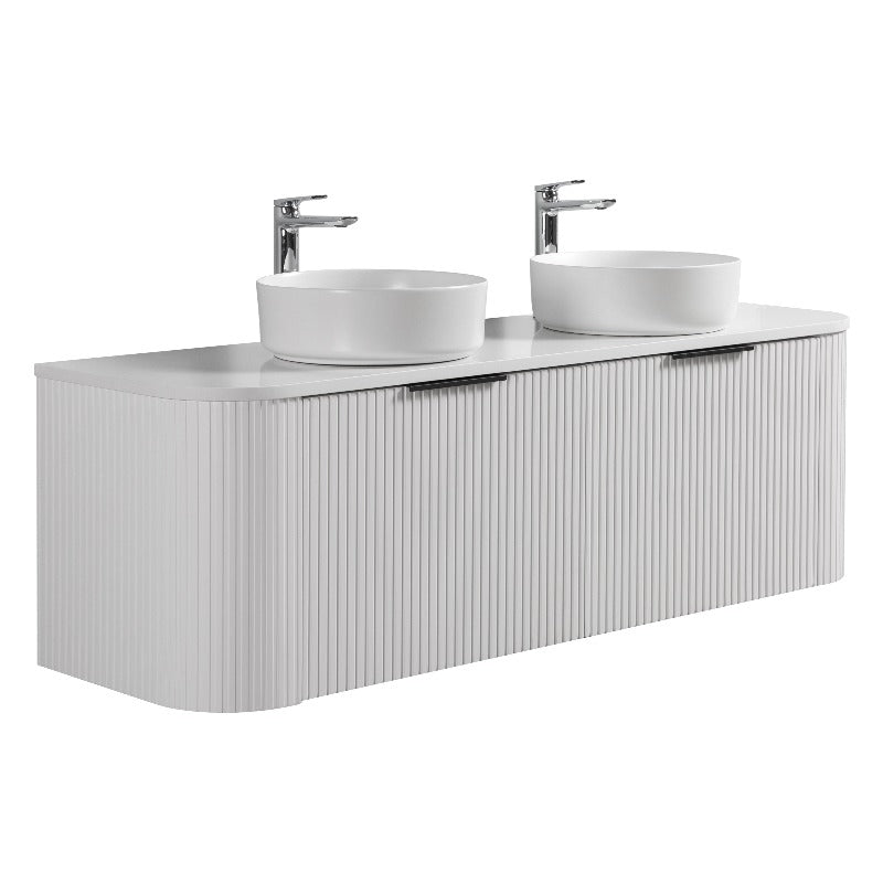 Ronda 1500 Curved Double Matte White Fluted Wall Hung Vanity | Indulge Bathroom