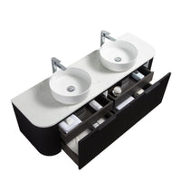 Ronda 1500 Curved Double Matte Black Fluted Wall Hung Vanity | Indulge Bathroom
