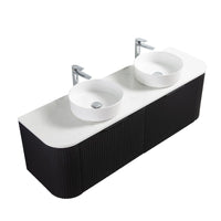 Ronda 1500 Curved Double Matte Black Fluted Wall Hung Vanity | Indulge Bathroom