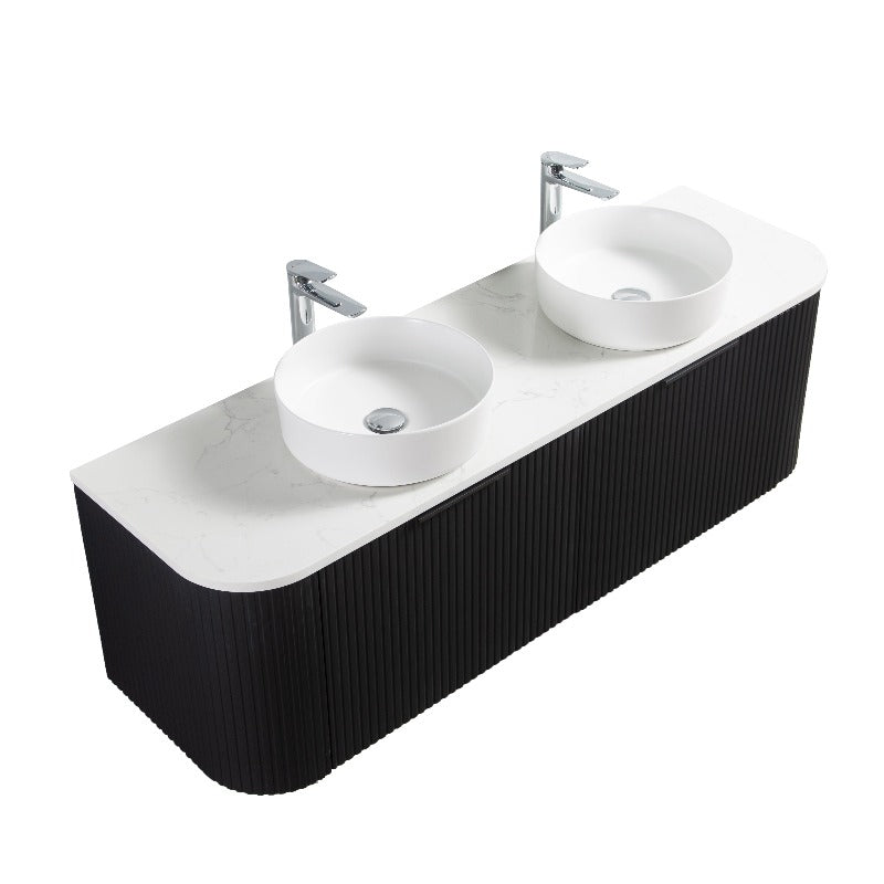 Ronda 1500 Curved Double Matte Black Fluted Wall Hung Vanity | Indulge Bathroom