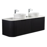 Ronda 1500 Curved Double Matte Black Fluted Wall Hung Vanity | Indulge Bathroom