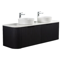 Ronda 1500 Curved Double Matte Black Fluted Wall Hung Vanity | Indulge Bathroom