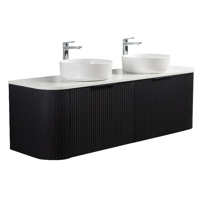 Ronda 1500 Curved Double Matte Black Fluted Wall Hung Vanity | Indulge Bathroom