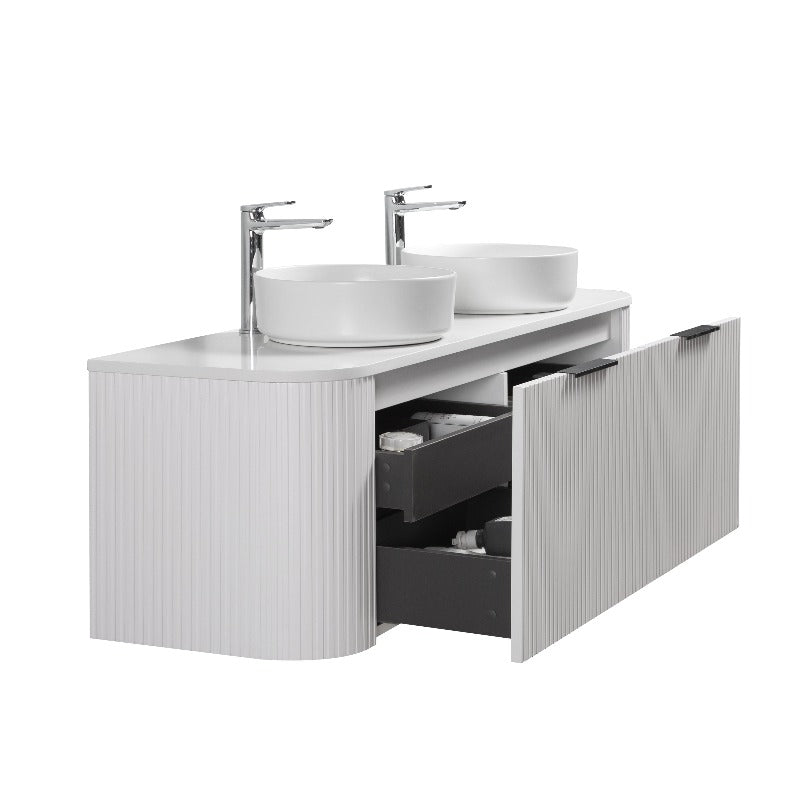 Ronda 1500 Curved Double Matte White Fluted Wall Hung Vanity | Indulge Bathroom
