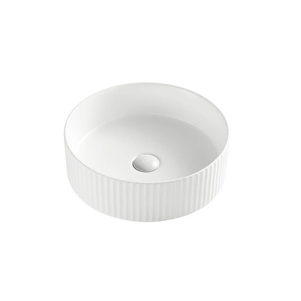 365mm Fluted Round Matte White Above Counter Basin | Indulge Bathroom